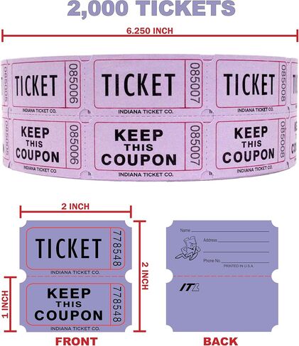 INDIANA TICKET CO. 2,000 Red Raffle Tickets Double Roll, Premium Quality 50/50 Raffle Tickets, Tickets for Events, Carnivals, Door Prizes, Drinks and More in Kuwait