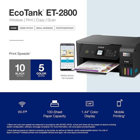 Epson EcoTank ET-2803 Wireless Color All-in-One Cartridge-Free Supertank Printer with Scan, Copy and AirPrint Support in Kuwait