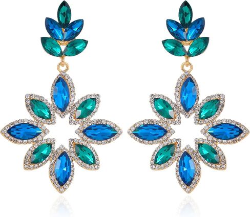 Clip on Earrings for Women Flower Cluster Clip Earrings Rhinestone Crystal Big Statement Clip on Earrings Dangle Hypoallergenic Prom Party Birthday Xmas Valentine's Day Gifts (Purple) in Saudi Arabia