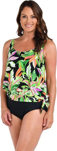 Maxine of Hollywood Women's Standard Side Tie Scoop Neck Banded Tankini Swimsuit Top, Blue//Artisan Ikat in Saudi Arabia