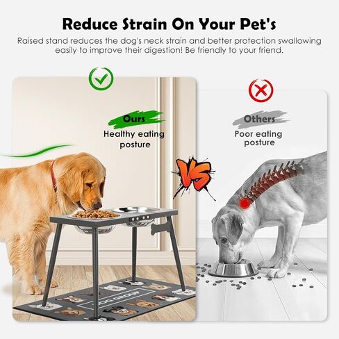 Metal Raised Dog Bowl Stand for Large and Medium Dogs, Stronger Elevated Dog Bowls with Sprill Proof Mat, Dog Food & Water Bowls 10" Tall Dog Feeder (58OZ-Stainless Steel Dog Bowls, Mat-16x24) in Saudi Arabia
