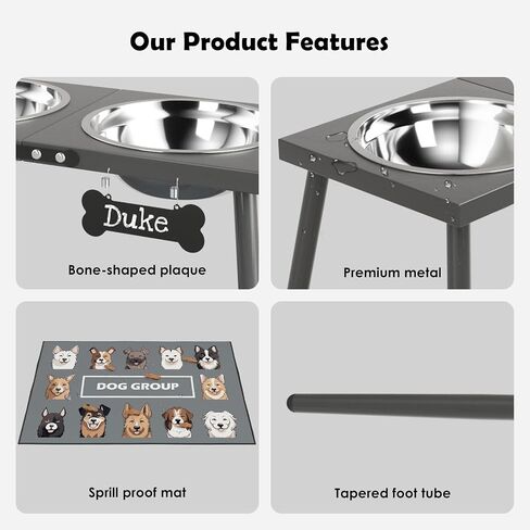 Metal Raised Dog Bowl Stand for Large and Medium Dogs, Stronger Elevated Dog Bowls with Sprill Proof Mat, Dog Food & Water Bowls 10" Tall Dog Feeder (58OZ-Stainless Steel Dog Bowls, Mat-16x24) in Saudi Arabia
