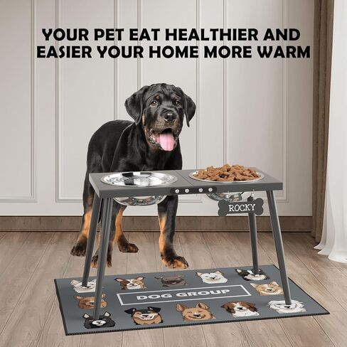 Metal Raised Dog Bowl Stand for Large and Medium Dogs, Stronger Elevated Dog Bowls with Sprill Proof Mat, Dog Food & Water Bowls 10" Tall Dog Feeder (58OZ-Stainless Steel Dog Bowls, Mat-16x24) in Saudi Arabia