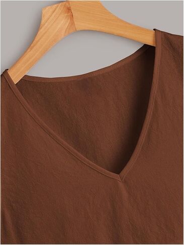 Oyoangle Women's V Neck Reck Cap Sleeve Plouse Cute Hemled Hem Babydoll Peplum Tops in Kuwait