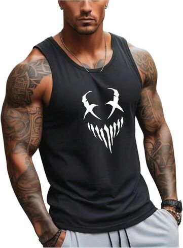 Men's Graphic Workout Tank Tops Crew Neck Sleeveless Muscle Gym Shirts in Kuwait