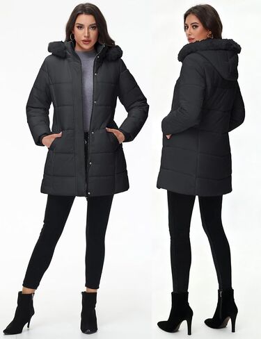 YUCOLEN Womens Winter Parka Coat Warm Thicken Jacket Down Puffer Outwear with Faux Fur Removable Hood in Kuwait