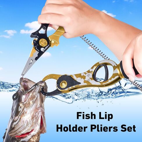 مجموعة أدوات صيد السمك الذهبية J Fish Lip Gripper كماشة ومزيل خطاف متعدد الوظائف وكماشة حلقية مقسمة لصيد الأسماك بالذبابة، وصيد الأسماك على الجليد، وصيد الأسماك على الأمواج in Kuwait