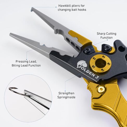 مجموعة أدوات صيد السمك الذهبية J Fish Lip Gripper كماشة ومزيل خطاف متعدد الوظائف وكماشة حلقية مقسمة لصيد الأسماك بالذبابة، وصيد الأسماك على الجليد، وصيد الأسماك على الأمواج in Kuwait