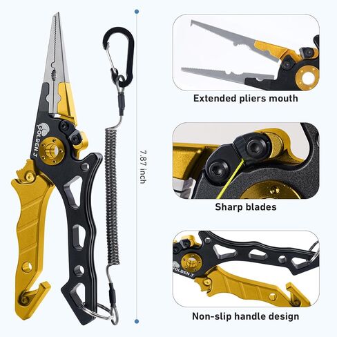 مجموعة أدوات صيد السمك الذهبية J Fish Lip Gripper كماشة ومزيل خطاف متعدد الوظائف وكماشة حلقية مقسمة لصيد الأسماك بالذبابة، وصيد الأسماك على الجليد، وصيد الأسماك على الأمواج in Kuwait