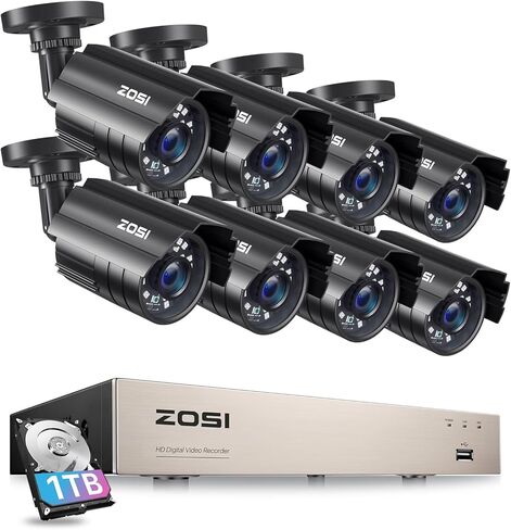 نظام كاميرا أمان ZOSI 4K PoE مع اكتشاف مركبة الأشخاص، 6 قطع 4K كاميرات سلكية داخلية وخارجية PoE، رؤية ليلية، صوت ثنائي الاتجاه، 8 منافذ 16CH 8MP NVR مع محرك أقراص ثابتة 2 تيرابايت للتسجيل المنزلي 24/7 in Kuwait