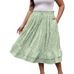 Lousguta Women's Midi Skirt Flowy Flowy Shuper Tier Tier High Flastic Cerct in Kuwait