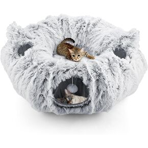 Foldable Cat Tunnel with Washable Mat,Glows in The Dark,4 Entry Points,for Cats,Rabbits,and Small Dogs,U-Shaped or Semi-Circle Tunnel with Hanging Ball Peekaboo Playground Toys Hideplace in Saudi Arabia