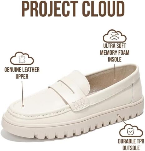 Project Cloud 100% Genuine Leather Slip-On Loafers for Women (Filide1) | Genuine Leather Womens Loafers Memory Foam Insoles Slip On Shoes for Women Lightweight Womens Shoes Non Slip Womens Loafers in Saudi Arabia