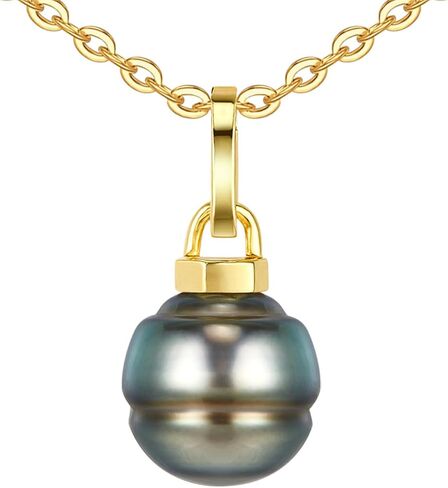 Tahitian Black Pearl Necklace, 9-10mm Baroque AAA Handpicked Natural Black Pearl Pendant with 18K Yellow Gold Plated Sterling Silver Chain, Luxury Gifts for Women, Mother, Girlfriend, Anniversary, Birthday, Valentines, Mothers Day in Saudi Arabia