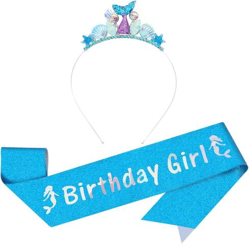 AOPRIE Birthday Girl Headbands Sash for Women Mermaid Birthday Tiara & Crowns for Girls Happy Birthday Accessories Favor Supllies Pink, 2 Pack in Saudi Arabia