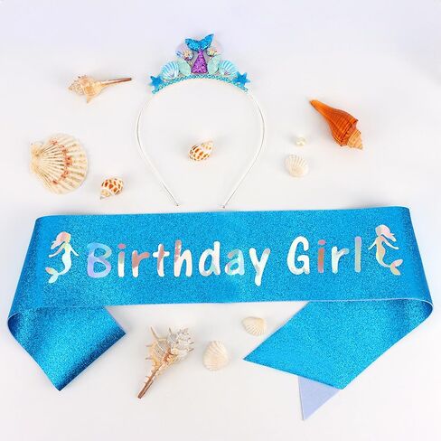 AOPRIE Birthday Girl Headbands Sash for Women Mermaid Birthday Tiara & Crowns for Girls Happy Birthday Accessories Favor Supllies Pink, 2 Pack in Saudi Arabia