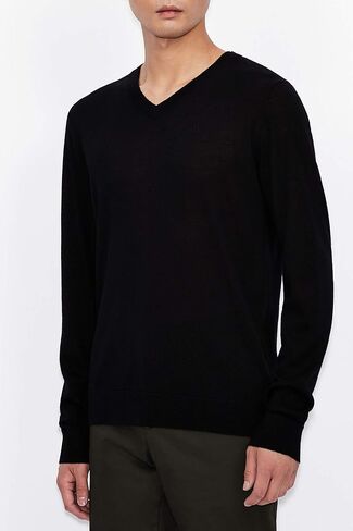 Armani Exchange Men's Merino Wool V-Neck Pullover with Icon Logo in Saudi Arabia