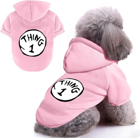 ملابس الحيوانات الأليفة بغطاء للرأس للكلاب الصغيرة Thing 1، سترة مطبوعة بغطاء للرأس للكلاب الصغيرة (أحمر خمري، L) in Kuwait