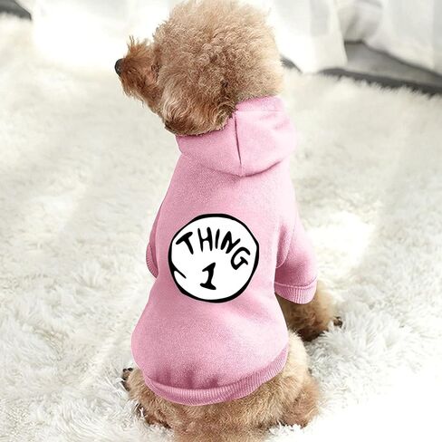 ملابس الحيوانات الأليفة بغطاء للرأس للكلاب الصغيرة Thing 1، سترة مطبوعة بغطاء للرأس للكلاب الصغيرة (أحمر خمري، L) in Kuwait