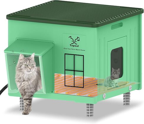 Large Indestructible Heated Cat House for Outside, Extremely Waterproof & Weatherproof Heated Outdoor Cat House for Winter, Fully Insulated Feral Cat Shelter for Outdoor Barn Cats Strays, 20x16x20 in in Saudi Arabia