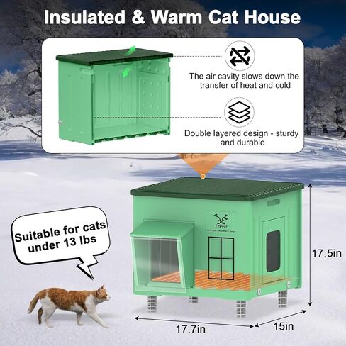 Large Indestructible Heated Cat House for Outside, Extremely Waterproof & Weatherproof Heated Outdoor Cat House for Winter, Fully Insulated Feral Cat Shelter for Outdoor Barn Cats Strays, 20x16x20 in in Saudi Arabia