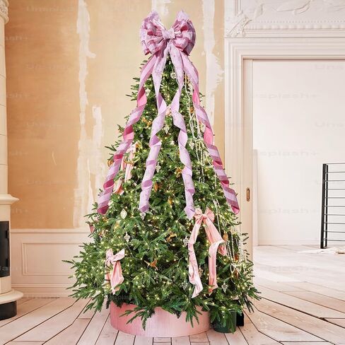 Christmas Tree Topper Bow Flower, Glitter Mesh Ribbon Patterns and Cute Flower Design, 50 X 12 Inch Christmas Handmade Bow for Home, Wedding, Birthday Party, Indoor Outdoor Holiday Decor (Sliver) in Saudi Arabia