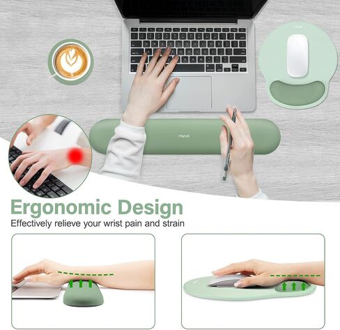 MOSISO Wrist Rest Support for Mouse Pad&Keyboard Set, Antique Green | Circle Curved Ergonomic Mousepad Non-Slip Base Home/Office Pain Relief&Easy Typing Pad with Soft Cloth&Silicone Lining in Saudi Arabia