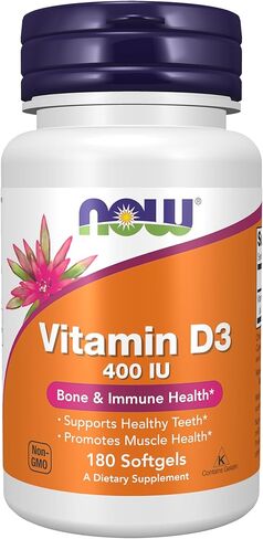 الآن المكملات الغذائية ، فيتامين D-3 400 IU ، عظام قوية*، الدعم الهيكلي*، 180 Softgels in Saudi Arabia