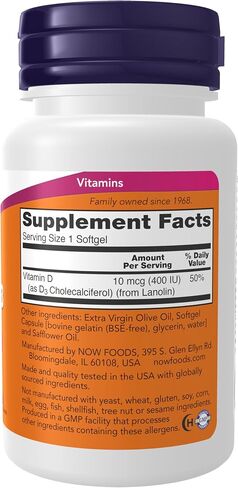 الآن المكملات الغذائية ، فيتامين D-3 400 IU ، عظام قوية*، الدعم الهيكلي*، 180 Softgels in Saudi Arabia