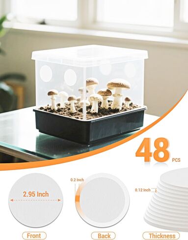 24 Pcs 2.5" Monotub Adhesive Filter Disks, 2MM Thick Synthetic Filter Paper Stickers for Mushroom Growing Supplies, Replacement Filter Pads Compatible with Mono Tub for Mushrooms in Kuwait
