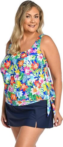 Maxine of Hollywood Women's Side Scoop Neck Deck Tankini Tanksuit Top ، Multi // Rainforest Rainbow in Kuwait