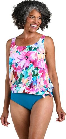 Maxine of Hollywood Women's Side Scoop Neck Deck Tankini Tanksuit Top ، Multi // Rainforest Rainbow in Kuwait