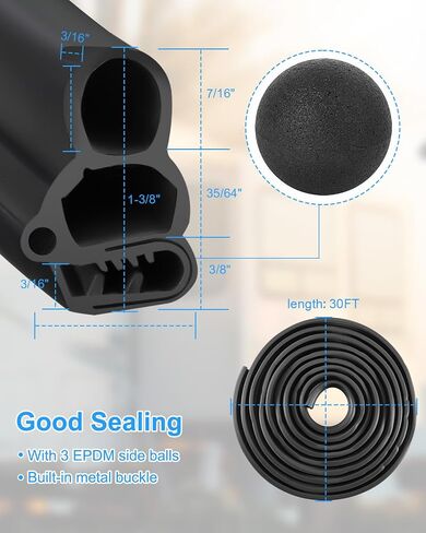 Automotive Door Weather Stripping, Car Door Rubber Seal Strip Trim with EPDM 3 Side Bulbs, Car Door Edge Trim Seal Strip Gasket for Trucks RVs Camper Boats Cabinets and Home Applications, 10FT in Saudi Arabia