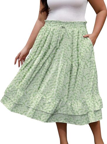 Lousguta Women's Midi Skirt Flowy Flowy Shuper Tier Tier High Flastic Cerct in Kuwait