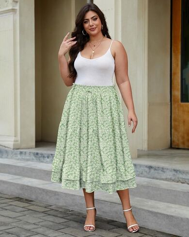 Lousguta Women's Midi Skirt Flowy Flowy Shuper Tier Tier High Flastic Cerct in Kuwait