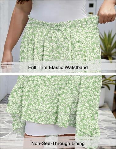 Lousguta Women's Midi Skirt Flowy Flowy Shuper Tier Tier High Flastic Cerct in Kuwait