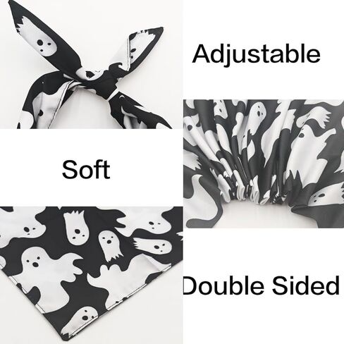 عصابات الهالوين للكلاب، قطعتين، طباعة شبح الخفافيش باللونين الأبيض والأسود، وشاح مثلث للحيوانات الأليفة، نسيج متين ممتاز، مقاس قابل للتعديل (هالوين غوهست والخفافيش، مقاس واحد) in Kuwait