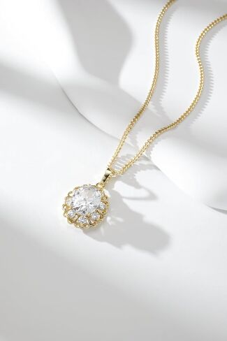 14K Gold Plated Geometric Crystal Pendant Necklace, Delicate Chain with Drop Design in Saudi Arabia
