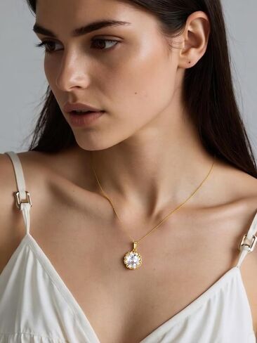 14K Gold Plated Geometric Crystal Pendant Necklace, Delicate Chain with Drop Design in Saudi Arabia