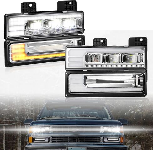 Partsam LED Headlights Assembly DOT Approved with Start Animation DRL Sequential Turn Signal Hi/Low Beam Side Marker Lights Replacement for Silverado C/K 1500/2500/3500 88-98, 6500K 12V IP67 in Saudi Arabia