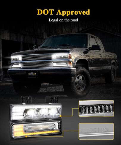 Partsam LED Headlights Assembly DOT Approved with Start Animation DRL Sequential Turn Signal Hi/Low Beam Side Marker Lights Replacement for Silverado C/K 1500/2500/3500 88-98, 6500K 12V IP67 in Saudi Arabia