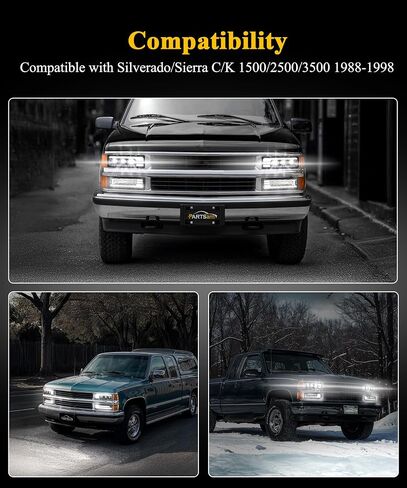 Partsam LED Headlights Assembly DOT Approved with Start Animation DRL Sequential Turn Signal Hi/Low Beam Side Marker Lights Replacement for Silverado C/K 1500/2500/3500 88-98, 6500K 12V IP67 in Saudi Arabia