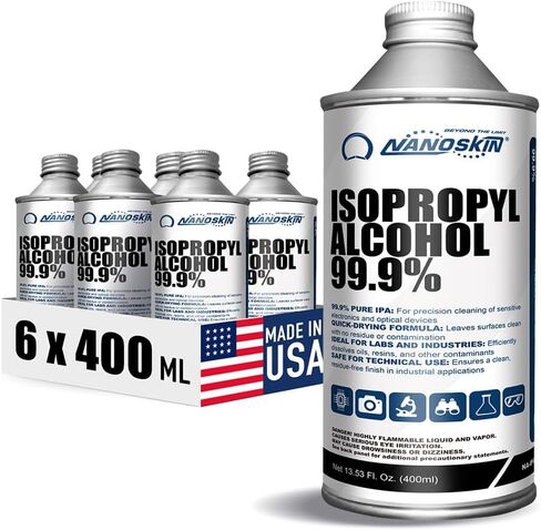 Nanoskin 99.9 ٪ Isopropyl alcohol عالي النقاء IPA 13.53 Fl Oz (400 مل)-التبخر السريع ، لا مذيب بقايا للإلكترونيات ، PCB ، طباعة ثلاثية الأبعاد ، البصريات ، السيارات ، إزالة الشحوم | فرك الكحول عبوة واحدة in Kuwait