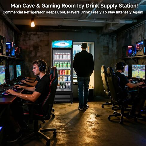 Bodegacooler Beverage Beverage Beverage ، 12.5 Cu. ثلاجة تاجر تجاري سوداء سوداء ، أرفف مصباح LED/قابلة للتعديل ، ثلاجة عرض كبيرة مستقيمة للمطبخ/المكتب/المنزل/المرآب. in Kuwait