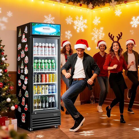 Bodegacooler Beverage Beverage Beverage ، 12.5 Cu. ثلاجة تاجر تجاري سوداء سوداء ، أرفف مصباح LED/قابلة للتعديل ، ثلاجة عرض كبيرة مستقيمة للمطبخ/المكتب/المنزل/المرآب. in Kuwait