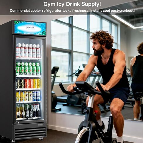 Bodegacooler Beverage Beverage Beverage ، 12.5 Cu. ثلاجة تاجر تجاري سوداء سوداء ، أرفف مصباح LED/قابلة للتعديل ، ثلاجة عرض كبيرة مستقيمة للمطبخ/المكتب/المنزل/المرآب. in Kuwait