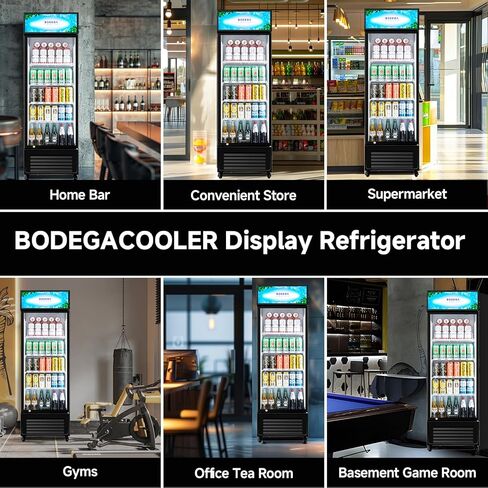 Bodegacooler Beverage Beverage Beverage ، 12.5 Cu. ثلاجة تاجر تجاري سوداء سوداء ، أرفف مصباح LED/قابلة للتعديل ، ثلاجة عرض كبيرة مستقيمة للمطبخ/المكتب/المنزل/المرآب. in Kuwait
