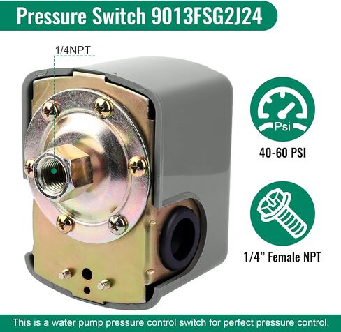 مفتاح Pessure لمضخة البئر ، 30-50psi مفتاح ضغط الماء التفاضلي قابل للتعديل ، استبدل 9013 FSG-2 مفتاح ضغط بئر ، 1/4 " in Kuwait