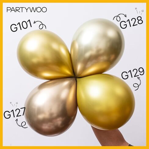 PartyWoo Metallic Gold Balloons 145pcs Chrome Gold Balloons Different Sizes in Kuwait