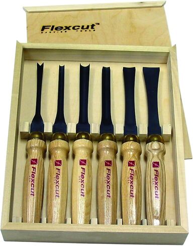 أدوات نحت الخشب Flexcut من 6 قطع مجموعة MC150 | مجموعة من 6 مغطاة نحت وألعاب Gouges من أجل الأعمال الخشبية | 1095 شفرات الصلب عالية الكربون ومقابض الخشب الصلب الرماد | صنع في الولايات المتحدة in Kuwait